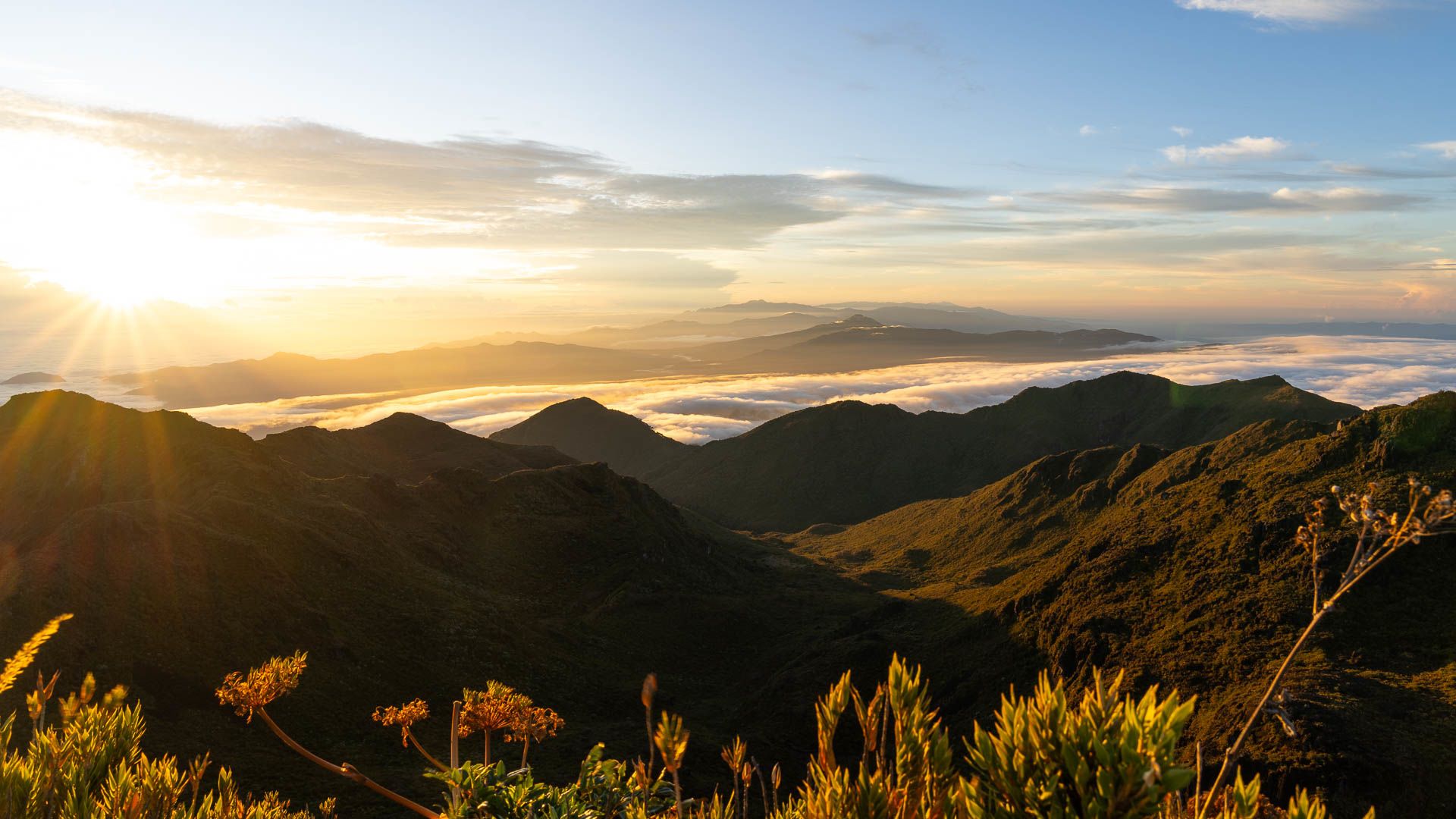 Sunrise over a mountain range.